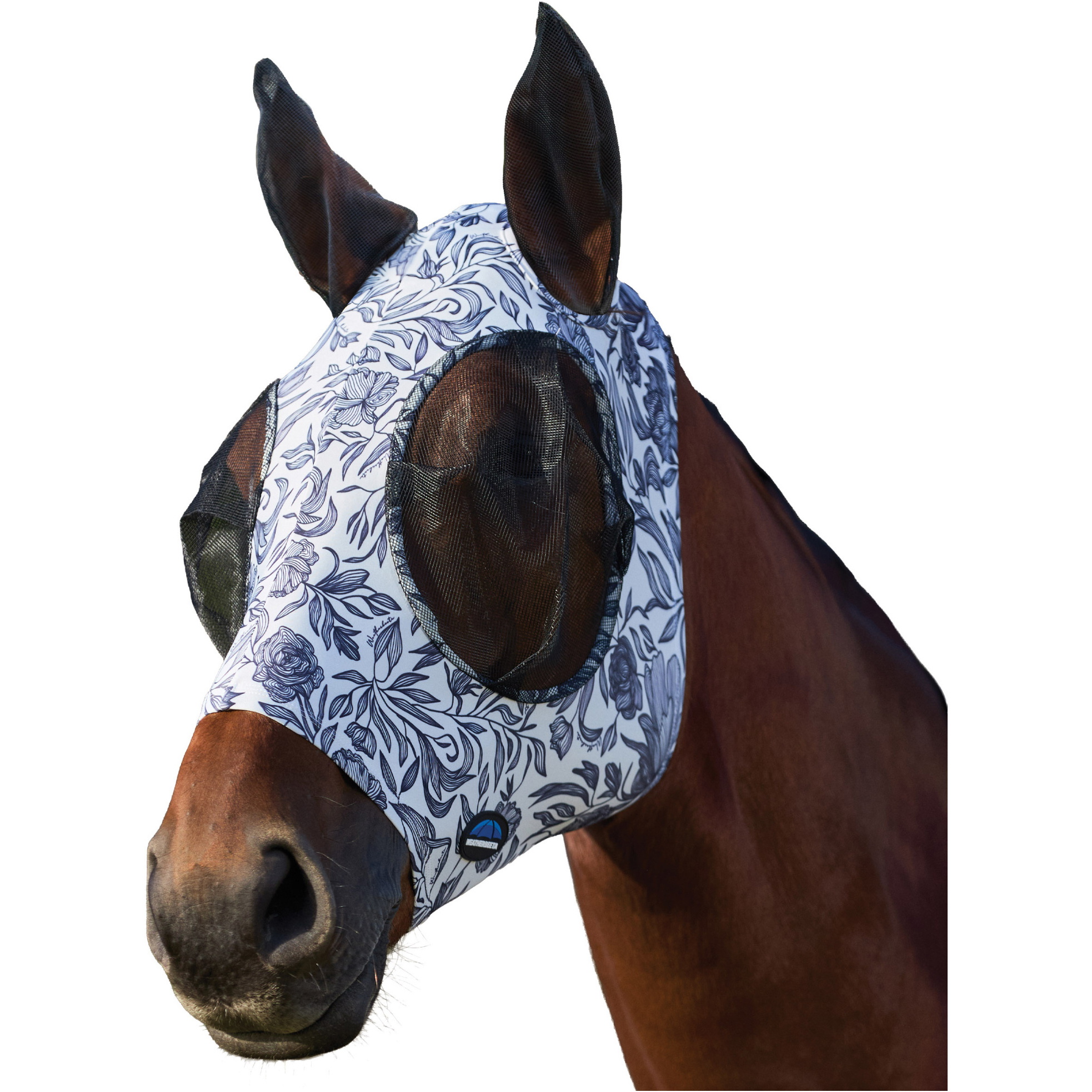 2026 WeatherBeeta Comfitec Stretch Fly Mask With Ears 1029736038 - White / Navy Floral Print
